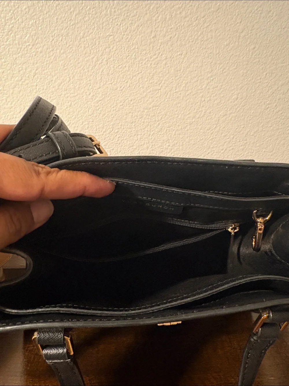 Tory Burch Emerson Black Tote Bag With Long Strap